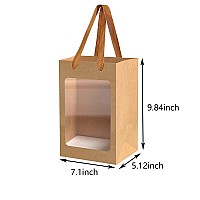 12 Pcs Brown Paper Gift Bags With Transparent Window 984X70X512 Kraft Shopping Bags With Handles For Present Festivals P