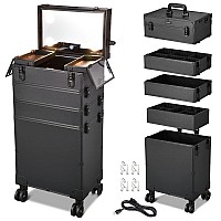 Byootique 4In1 Rolling Makeup Train Case Trolley Adjustable Led Lighted Studio Mirror Touch Screen 3000K6000K Cosmetic Storage