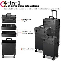 Byootique 4In1 Rolling Makeup Train Case Trolley Adjustable Led Lighted Studio Mirror Touch Screen 3000K6000K Cosmetic Storage