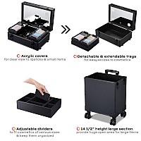 Byootique 4In1 Rolling Makeup Train Case Trolley Adjustable Led Lighted Studio Mirror Touch Screen 3000K6000K Cosmetic Storage