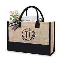 Topdesign Initial Jutecanvas Tote Bag Personalized Present Bag Suitable For Wedding Birthday Beach Holiday Is A Great Gif