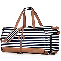 Lekesky Travel Duffel Bag Bag For Women 80L Large Duffel Bag Foldable Weekender Bag With Shoes Compartment Blue Stripes