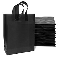 Plastic Bags With Handles 50 Pack Medium Black Frosted Plastic Gift Bags Gusset Cardboard Bottom Bulk Merchandise Retail G