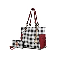 Yale checkered Tote Bag with Wallet(D0102Hg6Q8U)