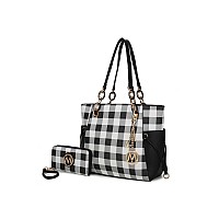 Yale checkered Tote Bag with Wallet(D0102Hg6QK7)