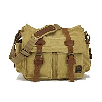 Sechunk Vintage Military Leather Canvas Laptop Bag Messenger Bags Medium Medium15