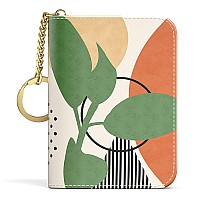 Aiawoxc Credit Card Holder Small Rfid Card Wallet Slim Leather Card Organizer Case With Zipper Keychain Modern Abstract Art