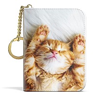 Aiawoxc Credit Card Holder For Women Small Rfid Card Wallet Slim Leather Card Organizer Case With Zipper Keychaincute Cat