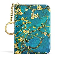 Aiawoxc Credit Card Holder Small Rfid Card Wallet Slim Leather Card Organizer Case With Zipper Keychain Van Gogh Almond Tree