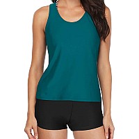 Yonique Tankini Swimsuits For Women 3 Piece Bathing Suits Swim Tank Top With Boy Shorts And Bra Modest Swimwear Bluegreen Geomet