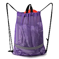 Beegreen Mesh Drawstring Bag With Zipper Pocket Beach Bag For Swimming Gear Backpack Reflective Large Bag Fins For Adults Sports