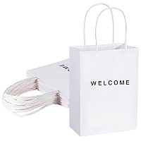 Driew Welcome Gift Bags 50 Pack 59 X 31 X 83 White Paper Bags With Handles White Gift Bags For Retail Weddingparty Shop