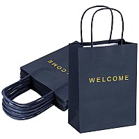 Driew Welcome Gift Bags 50 Pack Welcome Gift Bags 59 X 31 X 83 Navy Blue Paper Bags With Handles White Gift Bags For Retai