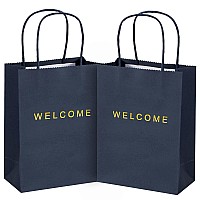 Driew Welcome Gift Bags 50 Pack Welcome Gift Bags 59 X 31 X 83 Navy Blue Paper Bags With Handles White Gift Bags For Retai