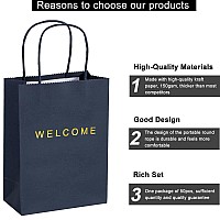 Driew Welcome Gift Bags 50 Pack Welcome Gift Bags 59 X 31 X 83 Navy Blue Paper Bags With Handles White Gift Bags For Retai