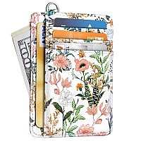 Coco Rossi Slim Front Pocket Wallet Rfid Id Card Holder Cute Small Wallet With Keychian For Womenwhite Flowers