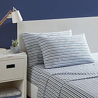 Nautica Twin Sheet Set Cotton Percale Bedding Set Crisp Cool Lightweight Breathable Coleridge Stripe Blue Twin