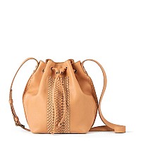 The Sak Ivy Drawstring Bucket Bag In Leather Magnetic Snap Closure Natural Vachetta