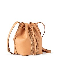 The Sak Ivy Drawstring Bucket Bag In Leather Magnetic Snap Closure Natural Vachetta