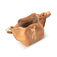 The Sak Ivy Drawstring Bucket Bag In Leather Magnetic Snap Closure Natural Vachetta