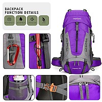 Kingsguard 60L Hiking Backpack Men Women Camping Backpack Waterproof Backpacking Mountaineering Climbing Daypack With Rain Cove