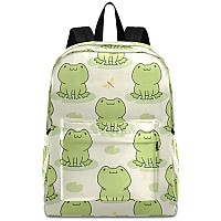 Mnsruu Student Backpack For School Cute Frog And Dragonfly Laptop Backpack Aesthetic School Bookbags Casual Daypack Backpack Fit