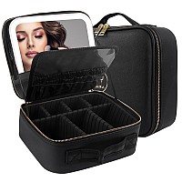 Momira Travel Makeup Bag Cosmetic Bag With Lighted Mirror Adjustable Brightness In 3 Color Scenarios Waterproof 10X Magnifyin