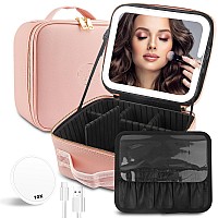 Momira Makeup Train Case With Light Mirror Large Cosmetic Organizer With Doublesided 1X10X Magnifying Foldable Makeup Mirror