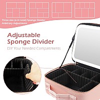 Momira Makeup Train Case With Light Mirror Large Cosmetic Organizer With Doublesided 1X10X Magnifying Foldable Makeup Mirror