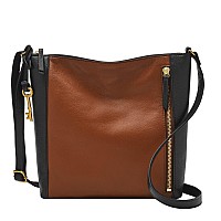 Fossil Womens Tara Leather Crossbody Purse Handbag Brownblack Colorblock Model Zb1760015