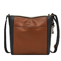 Fossil Womens Tara Leather Crossbody Purse Handbag Brownblack Colorblock Model Zb1760015