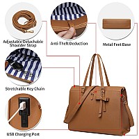 Keyli Laptop Bag For Women Christmas Gifts Waterproof Pu Leather Laptop Briefcase With Builtin Usb Charging Port Computer Shoul