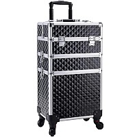 Adazzo 3 In 1 Professional Rolling Makeup Train Case Aluminum Trolley Case With 360 Rotation Wheels For Makuep Artist Cosmetic S