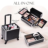 Adazzo 3 In 1 Professional Rolling Makeup Train Case Aluminum Trolley Case With 360 Rotation Wheels For Makuep Artist Cosmetic S