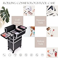 Adazzo 3 In 1 Professional Rolling Makeup Train Case Aluminum Trolley Case With 360 Rotation Wheels For Makuep Artist Cosmetic S