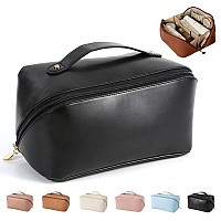 MINGRI Large Capacity Travel Cosmetic Bag for Women,Makeup Bag Travelling PU Leather Cosmetic Bag Waterproof,Multifunctional Storage Travel Toiletry Bag Skincare Bag (Black)