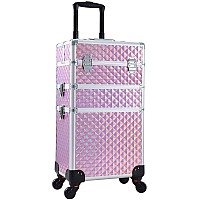 Adazzo 3 In 1 Professional Rolling Makeup Train Case Aluminum Trolley Case With 360 Rotation Wheels For Makuep Artist Cosmetic S