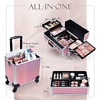 Adazzo 3 In 1 Professional Rolling Makeup Train Case Aluminum Trolley Case With 360 Rotation Wheels For Makuep Artist Cosmetic S