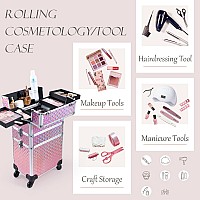 Adazzo 3 In 1 Professional Rolling Makeup Train Case Aluminum Trolley Case With 360 Rotation Wheels For Makuep Artist Cosmetic S