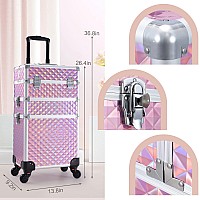 Adazzo 3 In 1 Professional Rolling Makeup Train Case Aluminum Trolley Case With 360 Rotation Wheels For Makuep Artist Cosmetic S