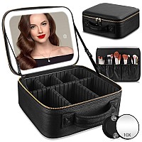 Rrtide Travel Makeup Bag With Mirror Of Led Lighted Makeup Train Case With Adjustable Dividers Makeup Case With Mirror And Det