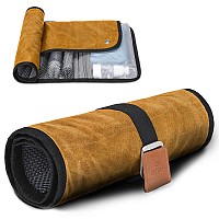 Toiletry Bag for Men, Travel Essentials Travel Toiletry Bag, Water-Resistant Compact Bathroom Roll Organizer for Hygiene, Shaving kit, Gifts for men (2.Khaki Yellow (Waxed Canvas))