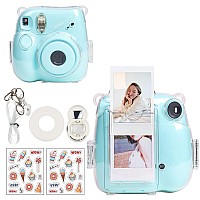 Caiyoule Fujifilm Instax Mini 7 Plus Camera Case Protective Clear Case With Back Photo Storage Pocket Selfie Mirror Stickers