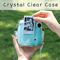 Caiyoule Fujifilm Instax Mini 7 Plus Camera Case Protective Clear Case With Back Photo Storage Pocket Selfie Mirror Stickers