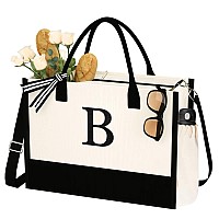 Canvas Beach Tote Bag 16Oz Personalized Gifts For Women Cute Monogrammed Initial Bags With Zipper Inner Side Pocket Beach Tot