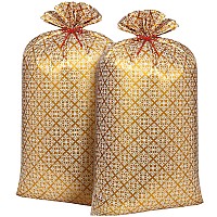 2 Pcs 70 Inches Jumbo Gift Bag Large Golden Plastic Gift Bag Extra Large Wedding Bag Oversized Gift Bags With Ropes For Bachelor