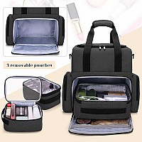 Bafaso 2 Layers Large Travel Makeup Bag With 3 Inner Removable Pouches Hair Bag Cosmetic Bag Tattoo Carrying Case With Detachab