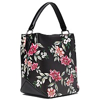 Nine West Skyes Bucket Crossbody Black Blooms Floral One Size