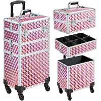 Yaheetech Rolling Makeup Train Case 3 In 1 Cosmetic Case Large Capacity Organizer With Swivel Wheels Key Cosmetic Trolley For Na