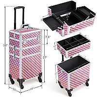 Yaheetech Rolling Makeup Train Case 3 In 1 Cosmetic Case Large Capacity Organizer With Swivel Wheels Key Cosmetic Trolley For Na